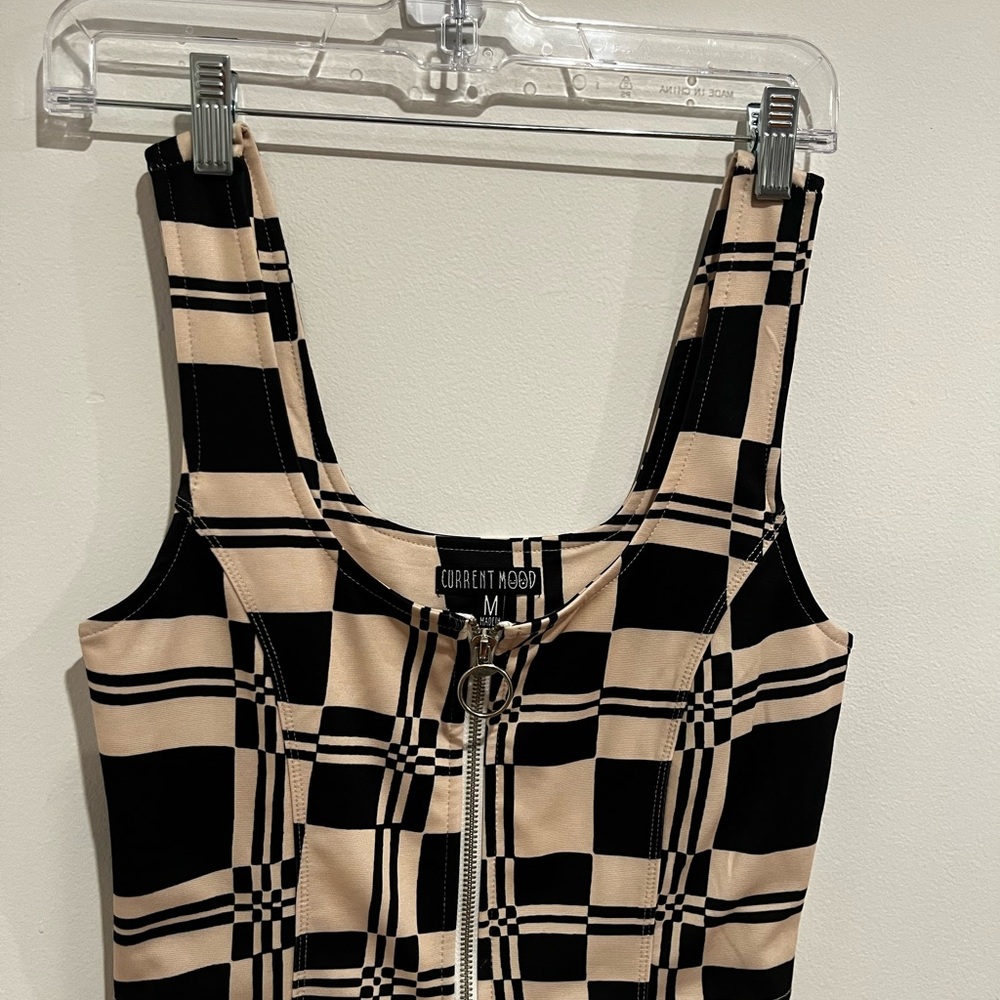 Current Mood Black and Cream Checkered Top